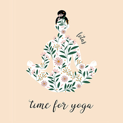 Time for Yoga, Zeichnung Yogini im Lotussitz gefüllt mit Pflanzen